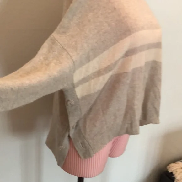 100% Cashmere Cropped Sweater Gray Grey White Stripe Crewneck 360 Cashmere - Picture 5 of 9